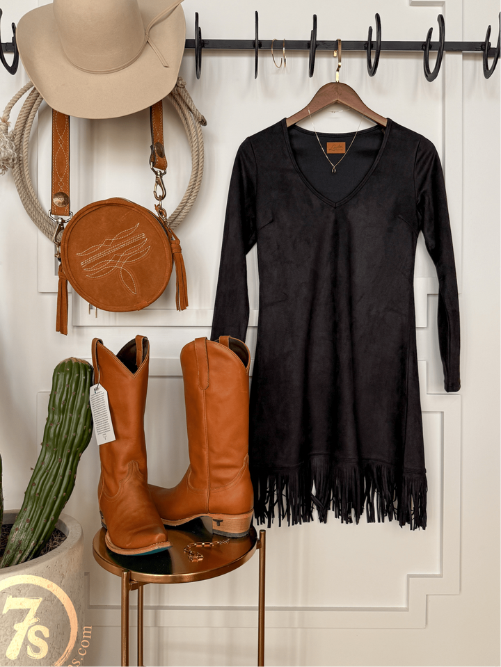 Duluth Black Fringe Long Sleeve Dress