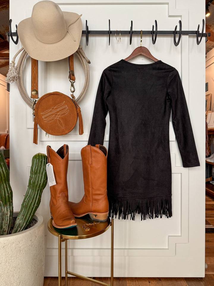 Duluth Black Fringe Long Sleeve Dress