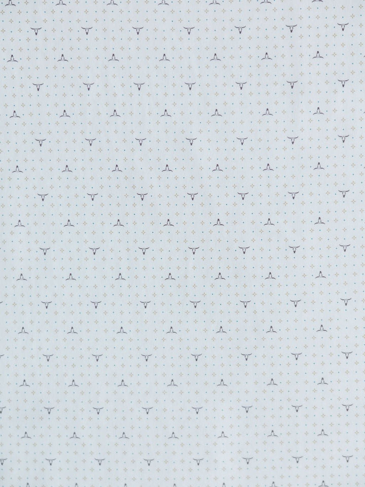The Dupree Ariat Men's Southwest Polo by Savannah Sevens western life{&}style features a white background with a subtle grid of small grey dots and tiny triangles, inspired by classic Ariat polo design.