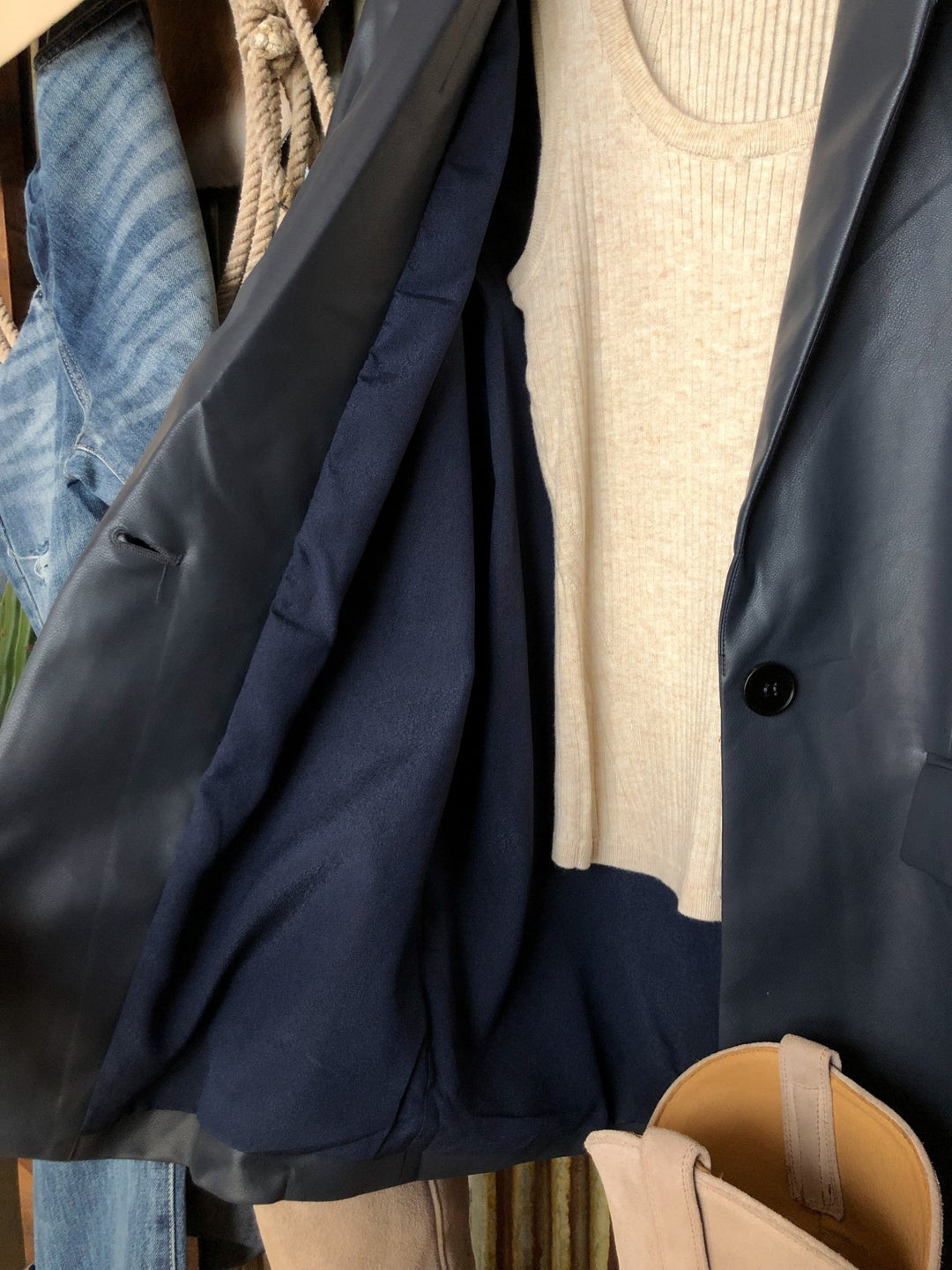 Elko Navy Leather Blazer