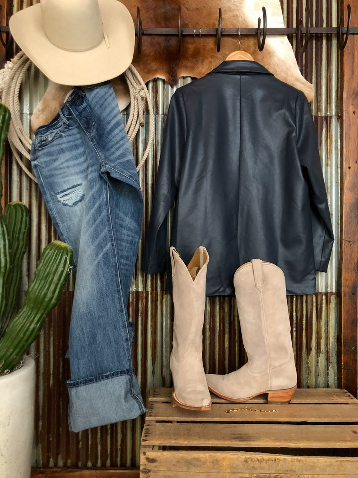Elko Navy Leather Blazer