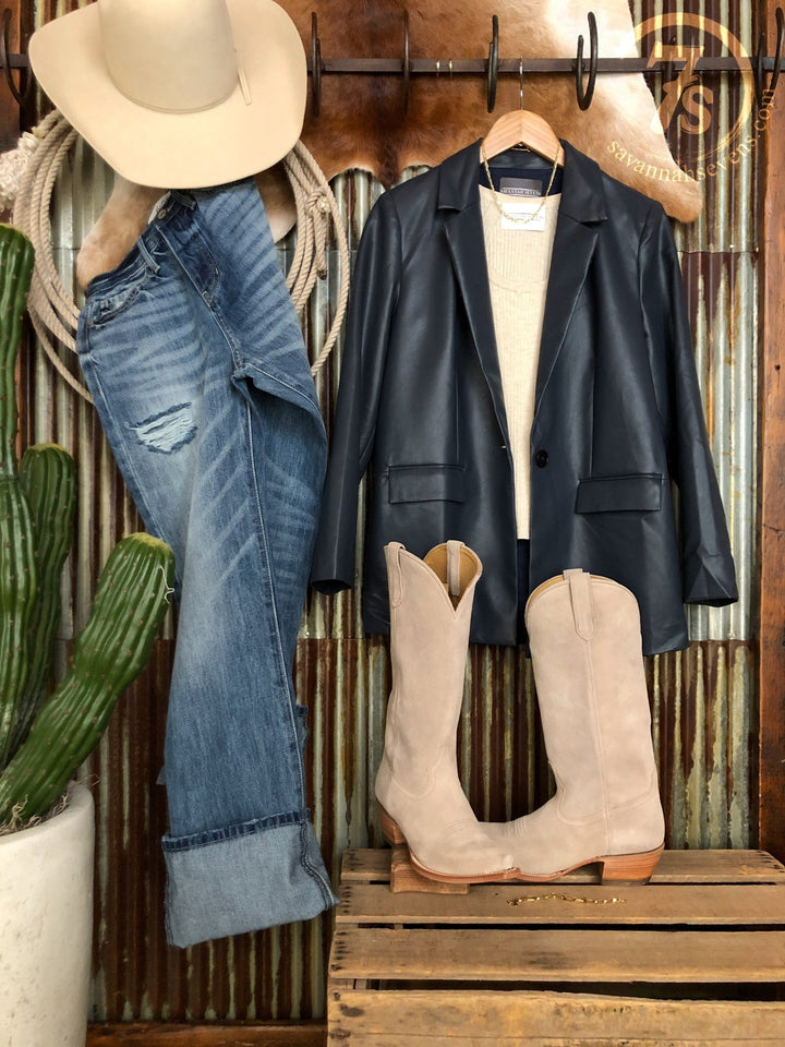 Elko Navy Leather Blazer