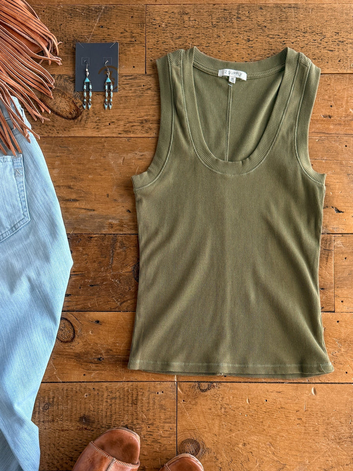 Fairview Olive Ribbed Basic Tank