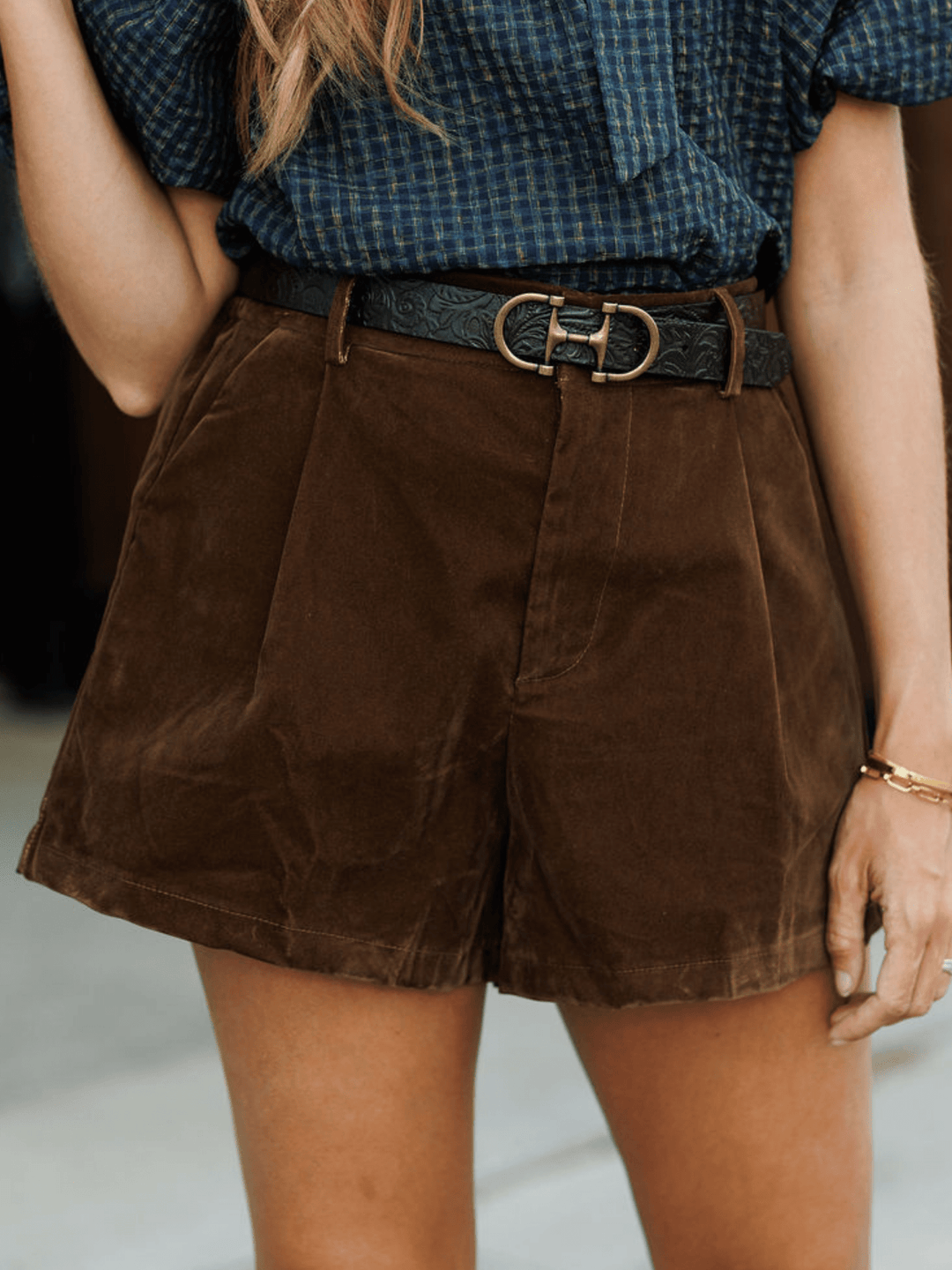 Galva Deep Olive Velvet Shorts