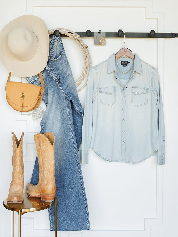 Gambler Pendleton Denim Pearl Snap Top