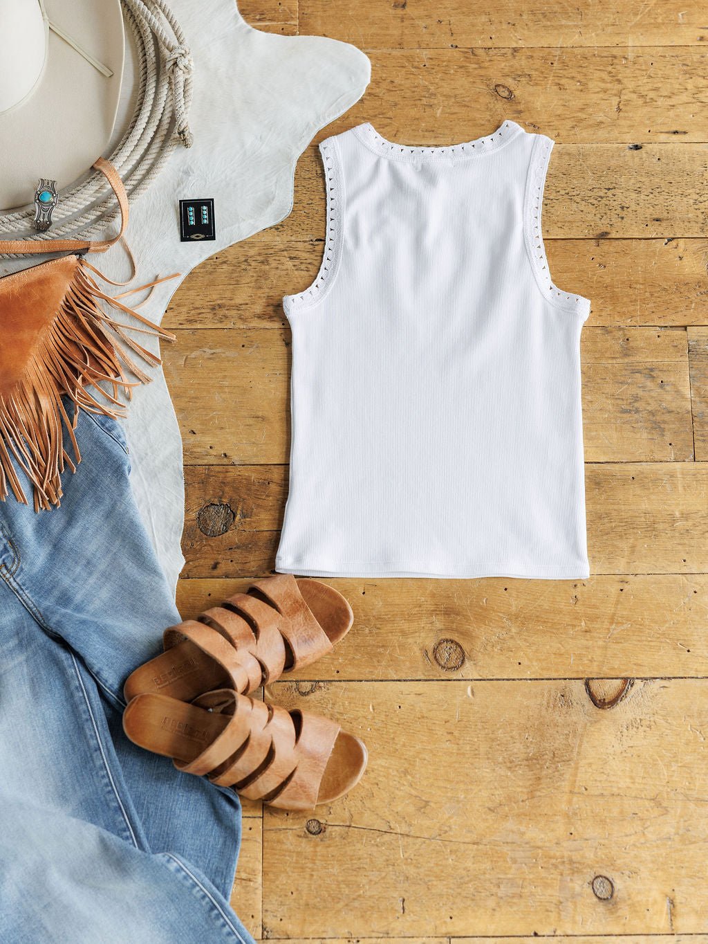 Hampton White Ribbed Tank