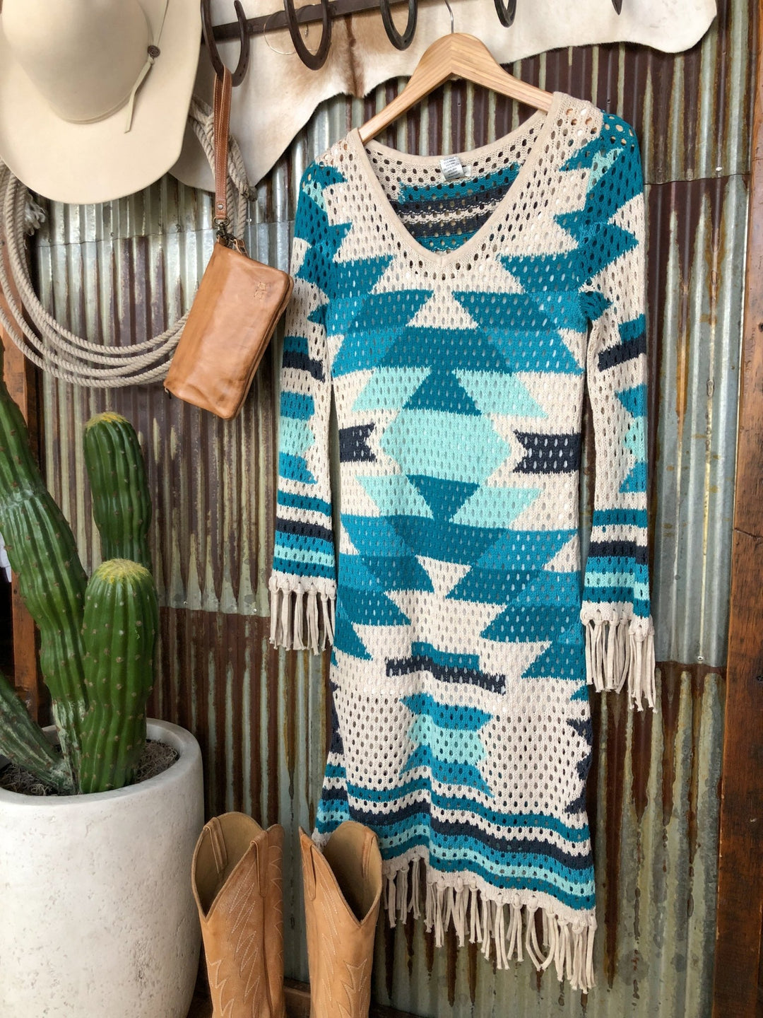 Hanley Falls Southwest Blue Knit Dress