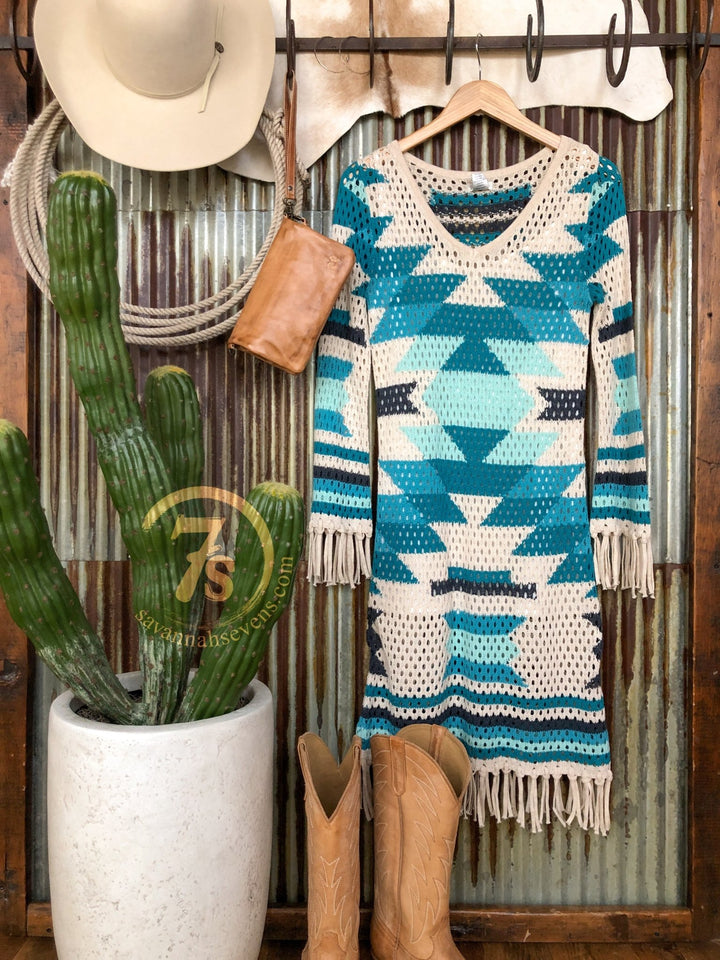 Hanley Falls Southwest Blue Knit Dress