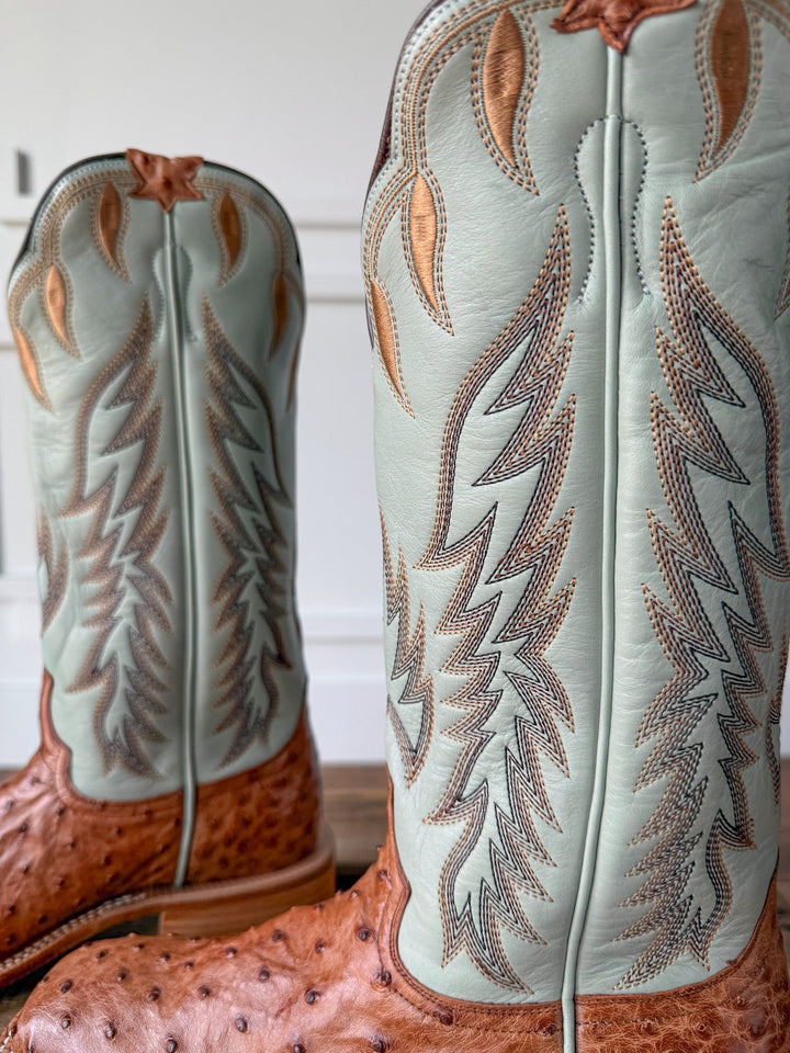 Harper Ostrich Robin's Egg Western Leather Boot