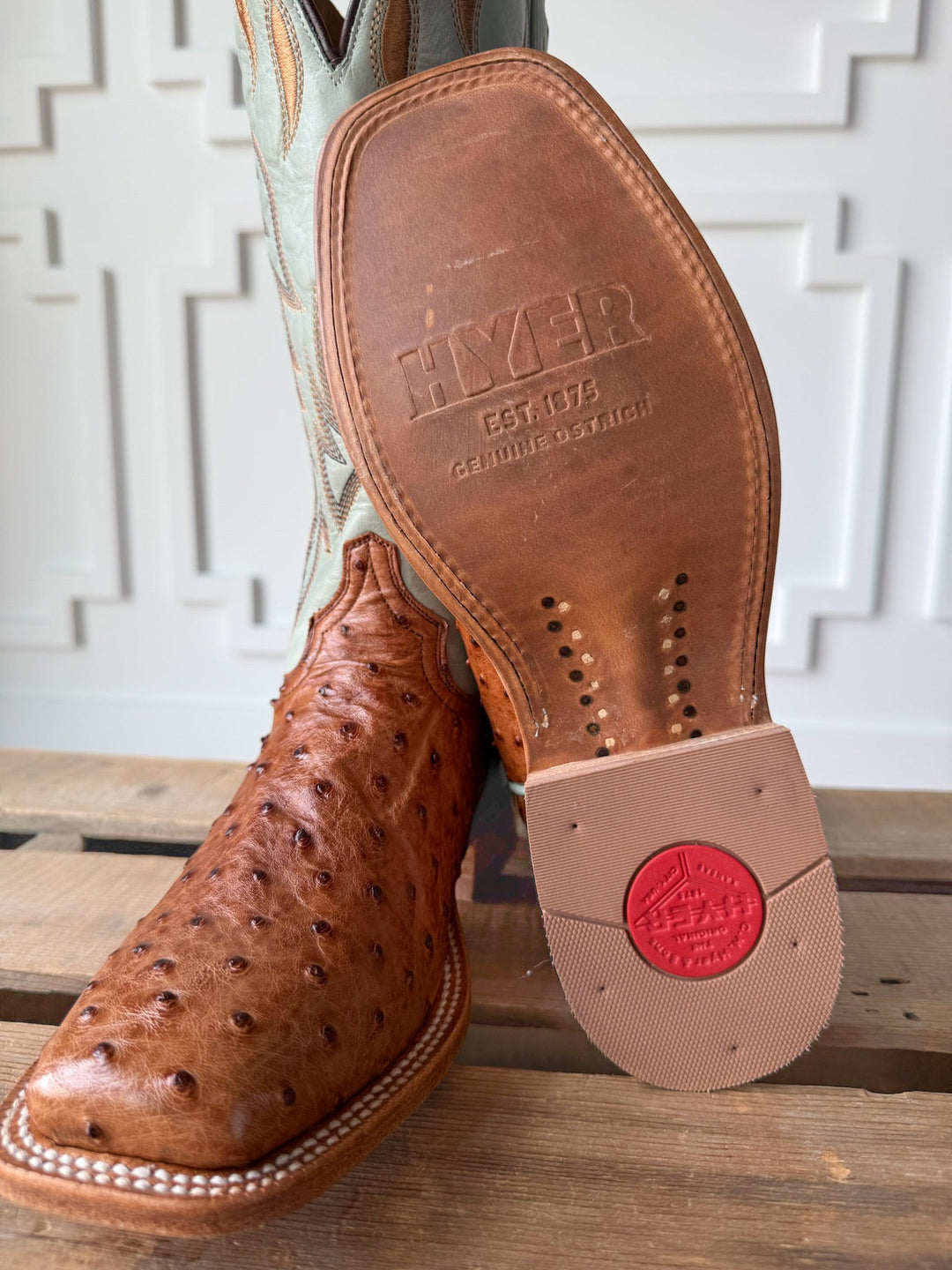Harper Ostrich Robin's Egg Western Leather Boot