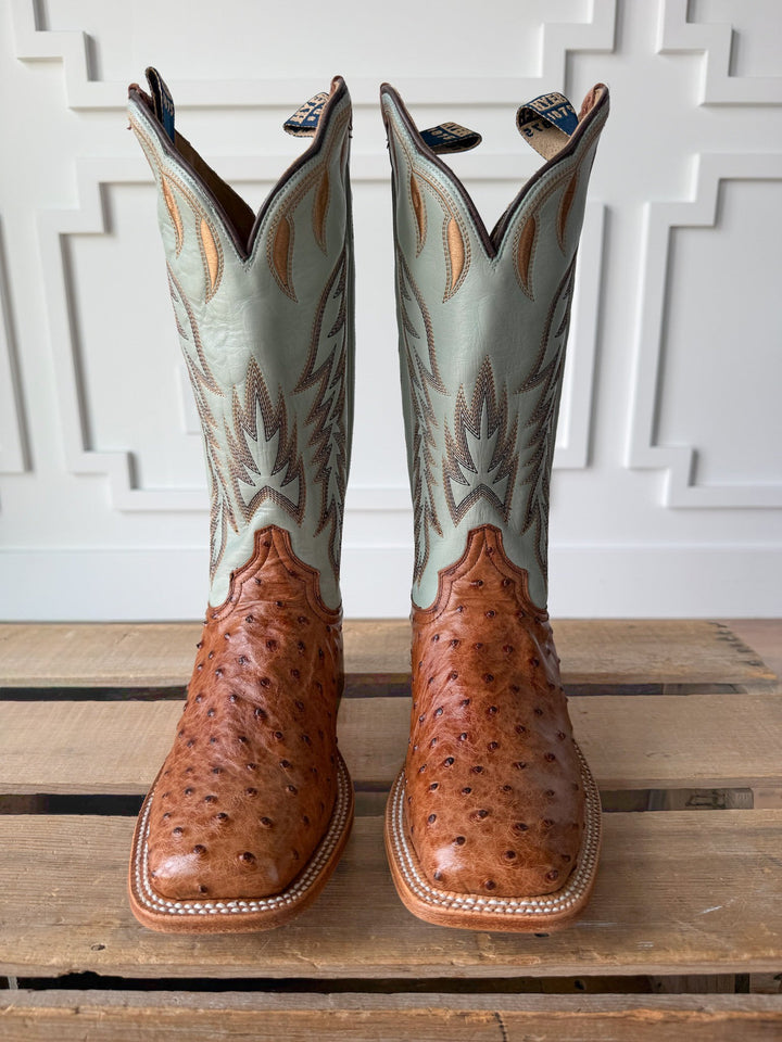 Harper Ostrich Robin's Egg Western Leather Boot