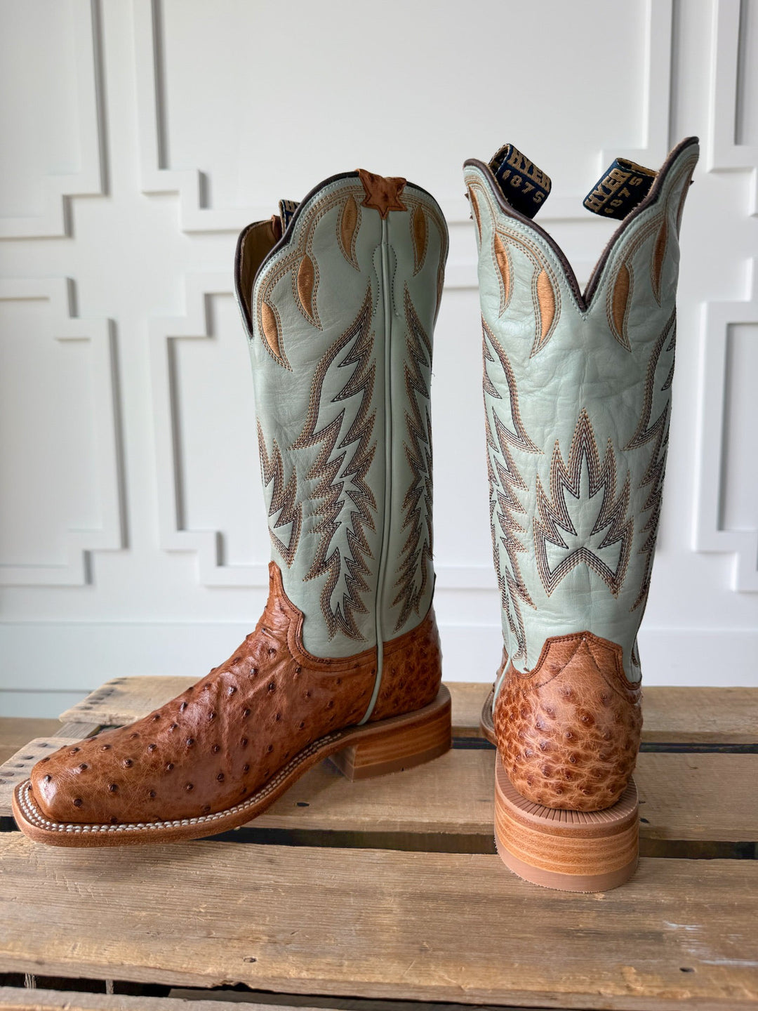 Harper Ostrich Robin's Egg Western Leather Boot