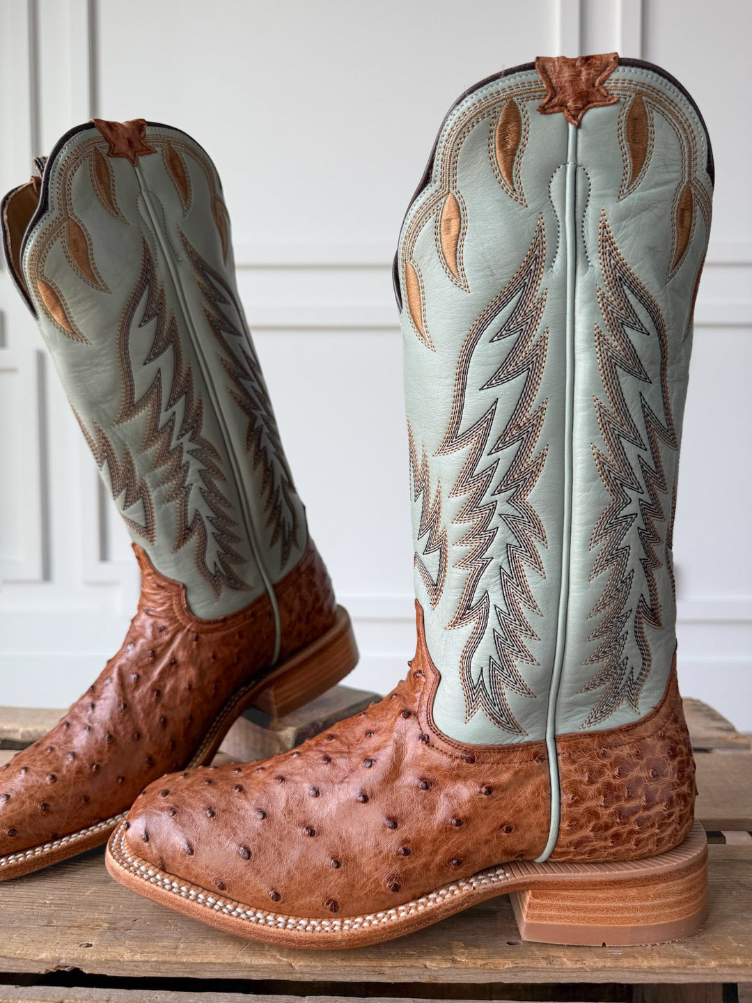 Harper Ostrich Robin's Egg Western Leather Boot