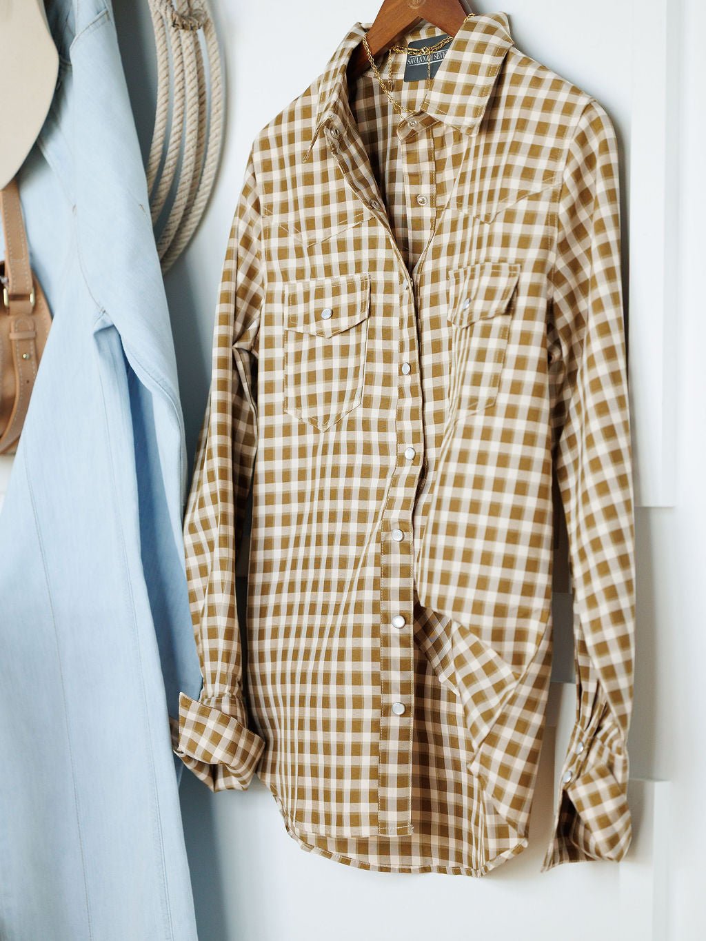 Haskell Plaid Pearl Snap Button Top
