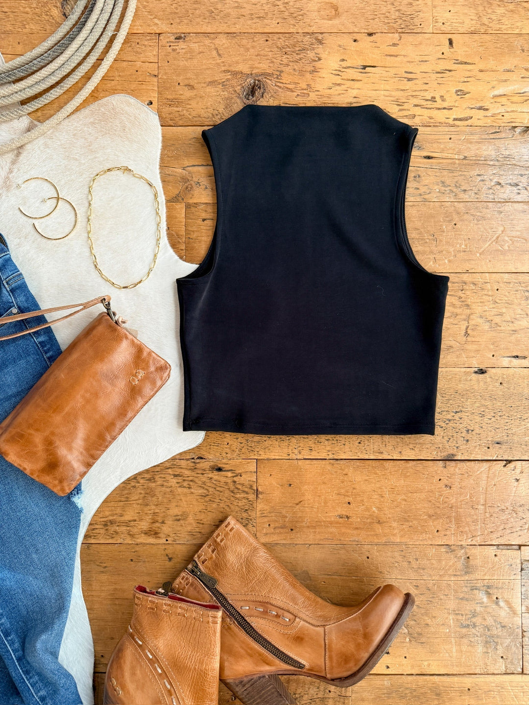 Herrin Black Modal Cropped Sleeveless Top