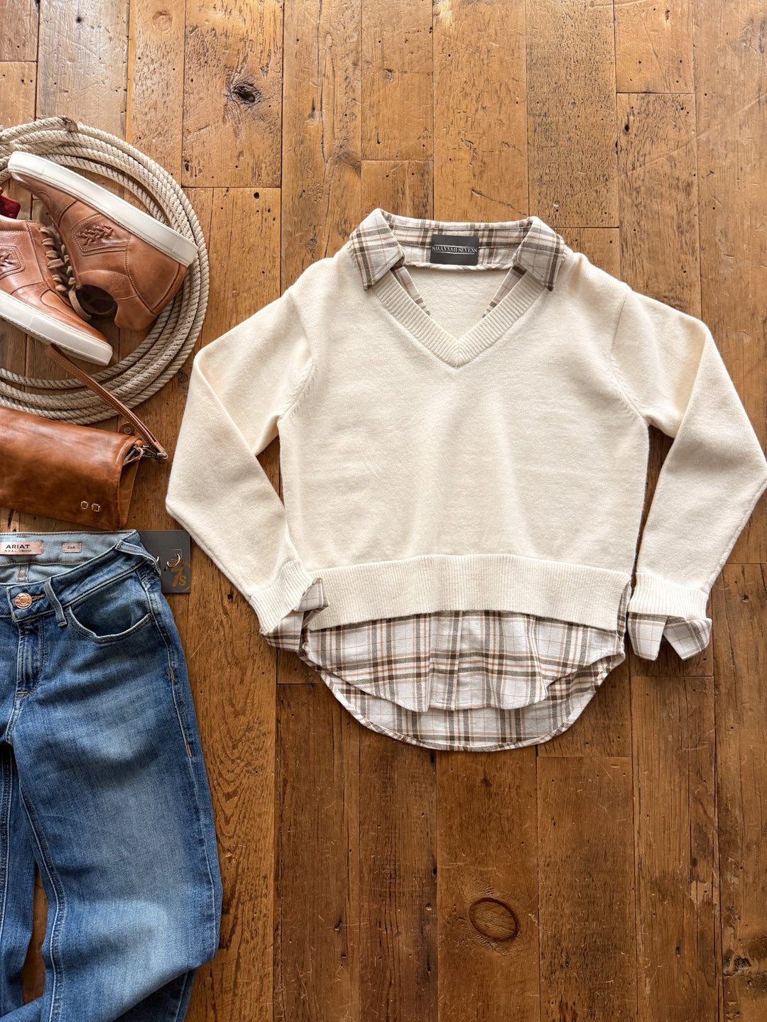 Hollis Cream Layered Plaid Sweater