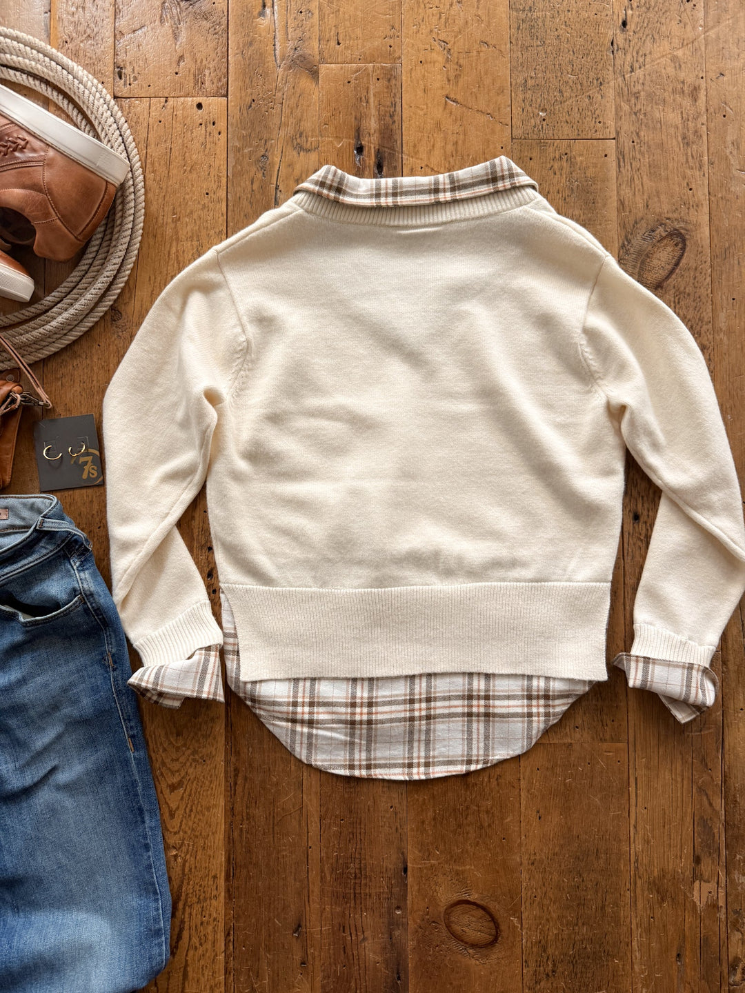Hollis Cream Layered Plaid Sweater