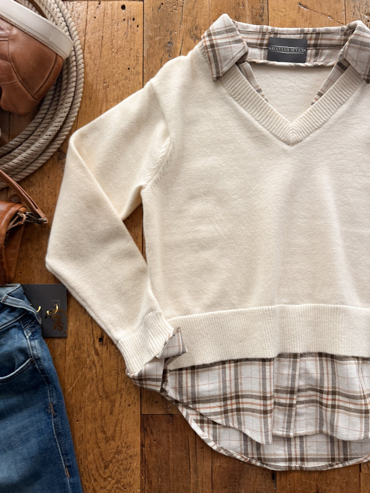 Hollis Cream Layered Plaid Sweater
