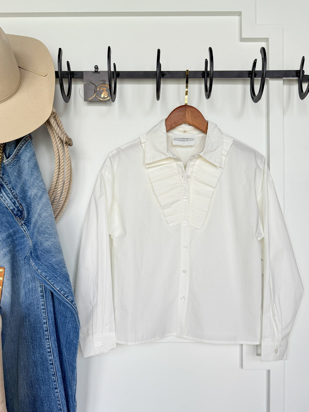 Holliston White Pleated Button Up Top