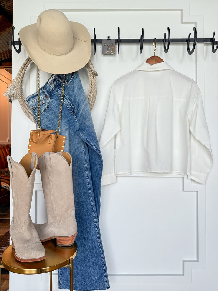 Holliston White Pleated Button Up Top