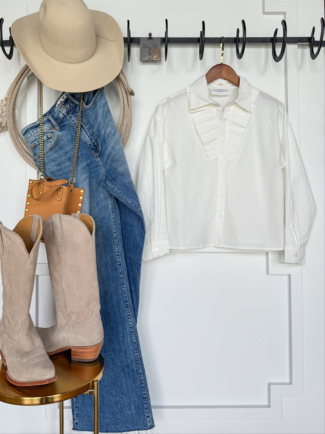 Holliston White Pleated Button Up Top