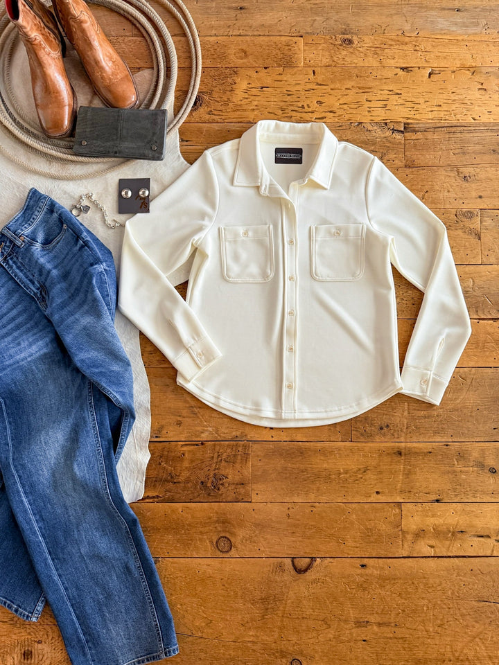 Huron Off-White Soft Stretch Button Up Top