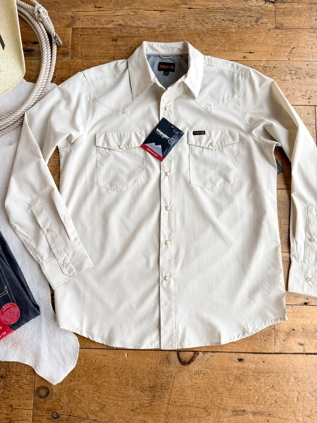 Jefferson Wrangler Men's Oatmeal Pearl Snap