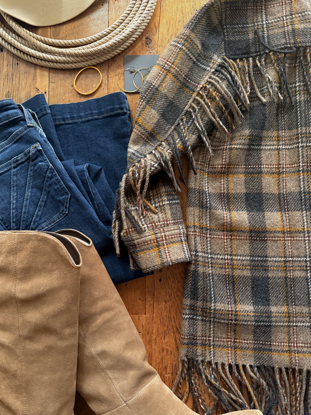 Jolene Plaid Fringe Wool Jacket