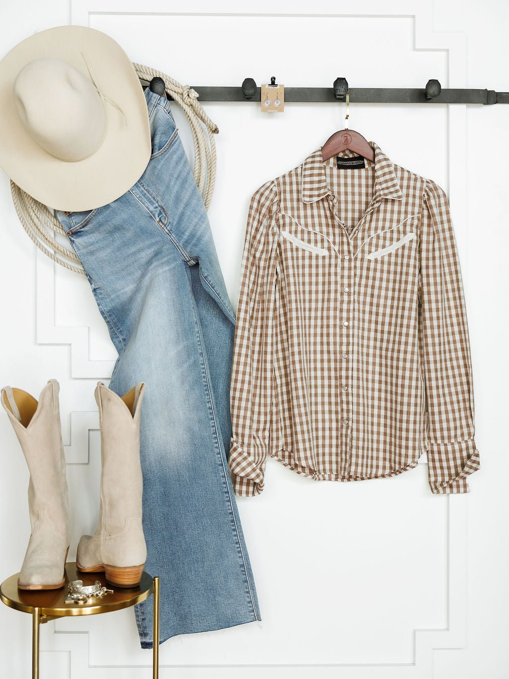 Kennebec Brown Gingham Pearl Snap Top