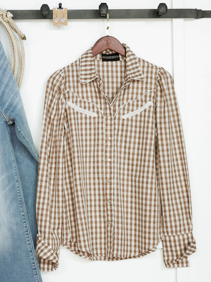 Kennebec Brown Gingham Pearl Snap Top