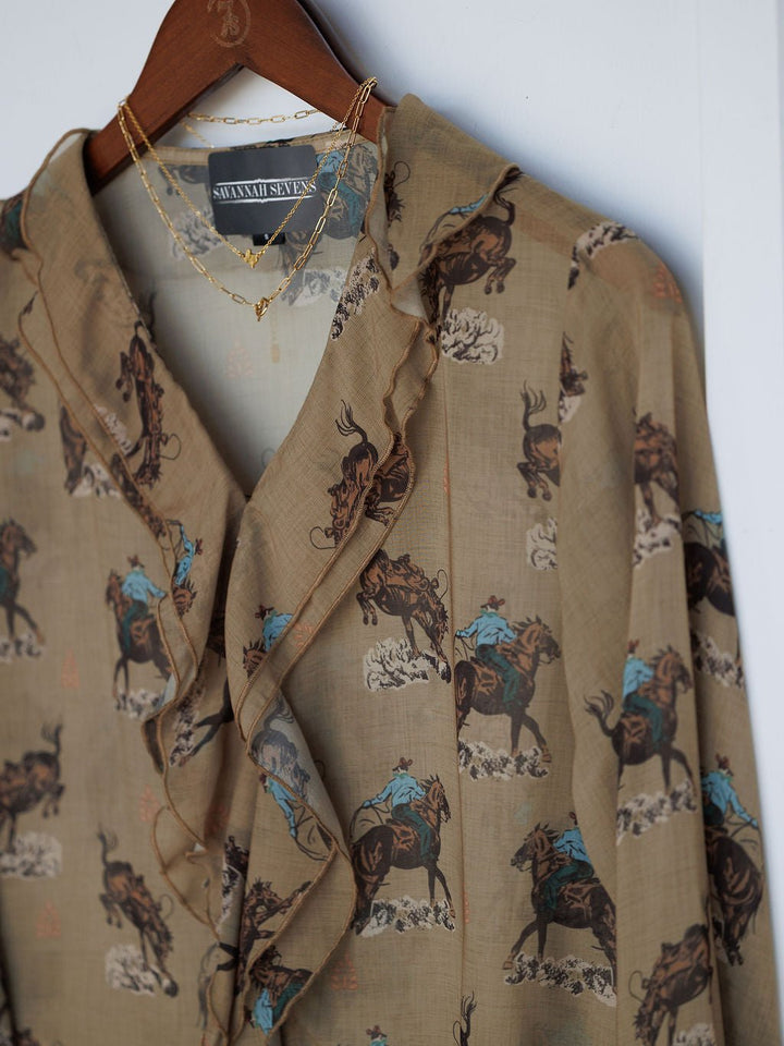 Kenova Western Print Chiffon Top