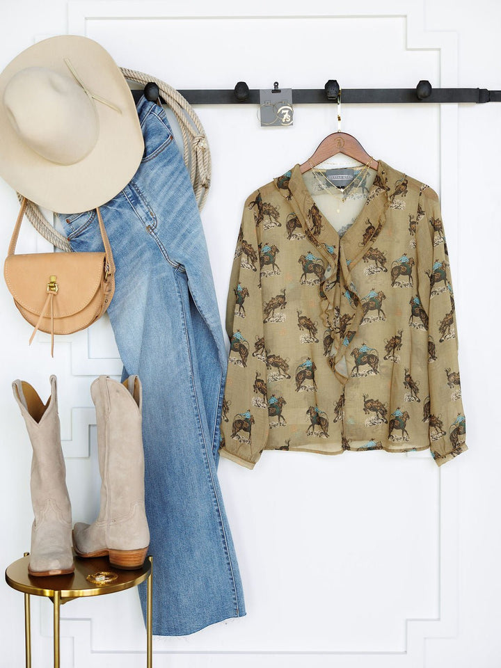 Kenova Western Print Chiffon Top
