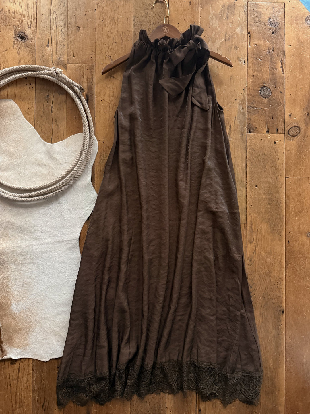 Keota Olive Brown Halter Neck Dress