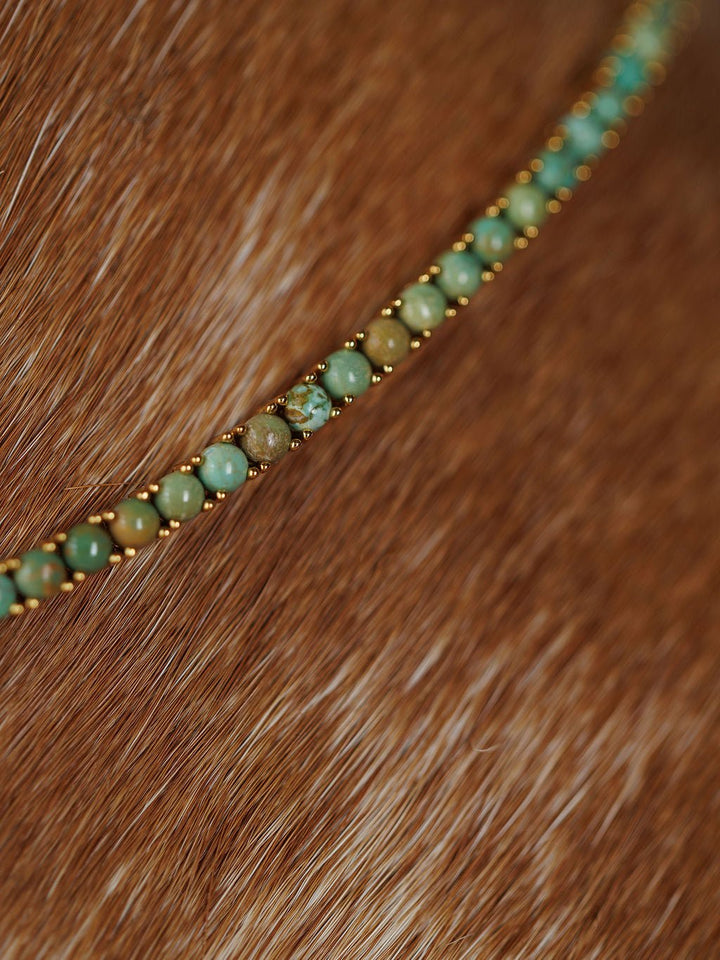 Kingman Turquoise Gold Tennis Necklace