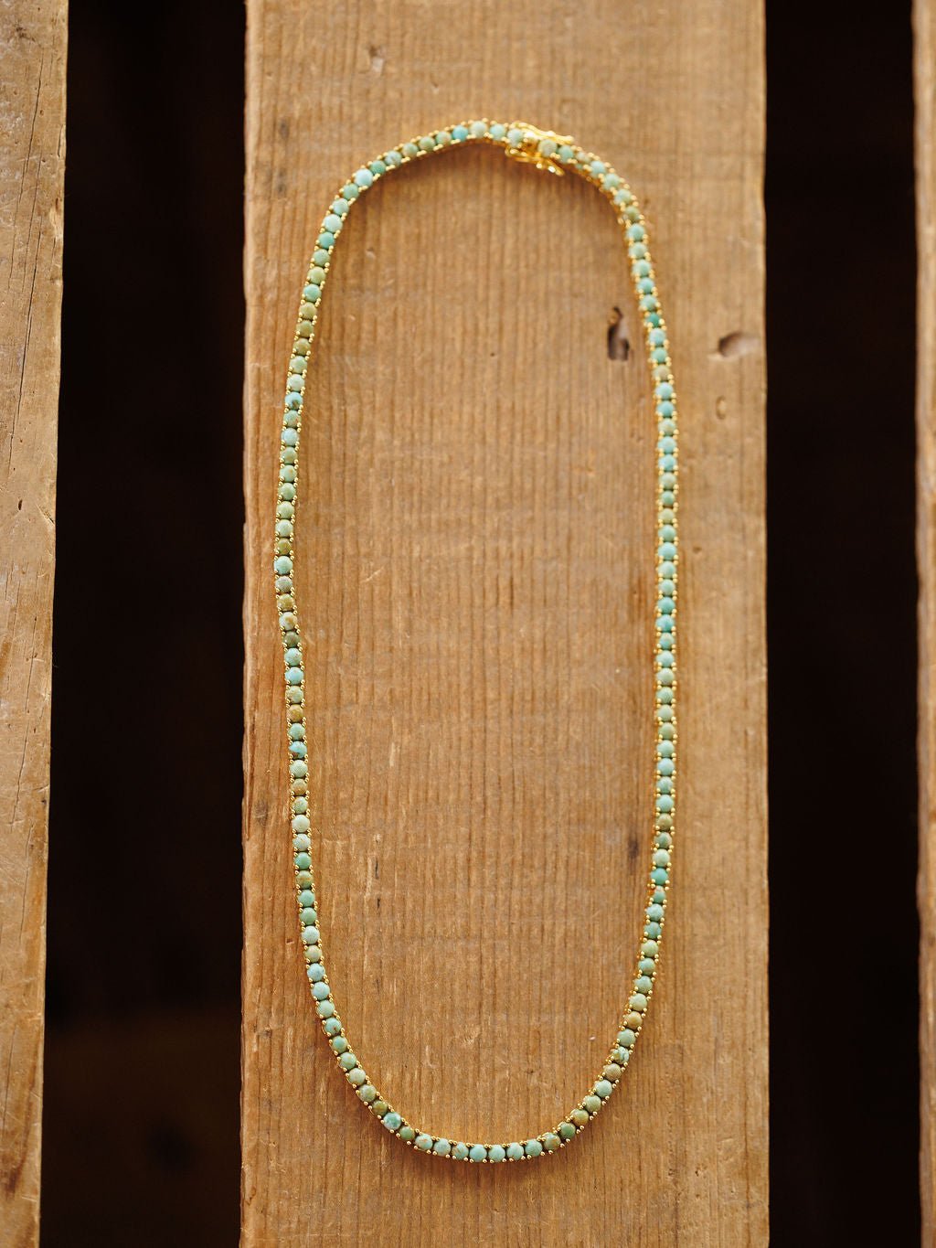 Kingman Turquoise Gold Tennis Necklace