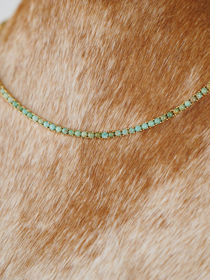 Kingman Turquoise Gold Tennis Necklace