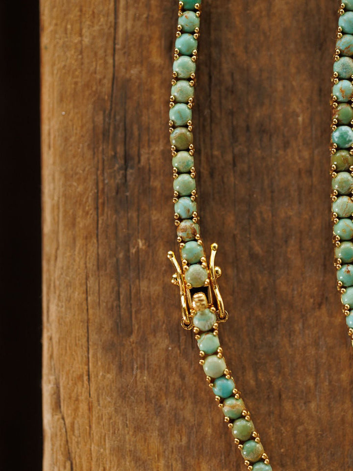 Kingman Turquoise Gold Tennis Necklace
