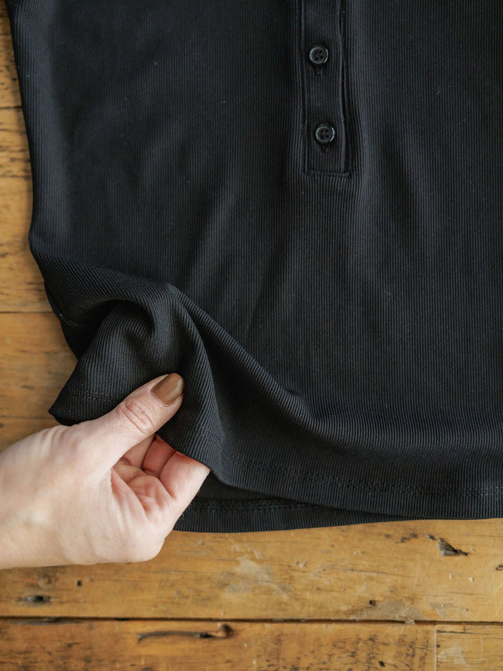 Kosse Black Ribbed Henley Top