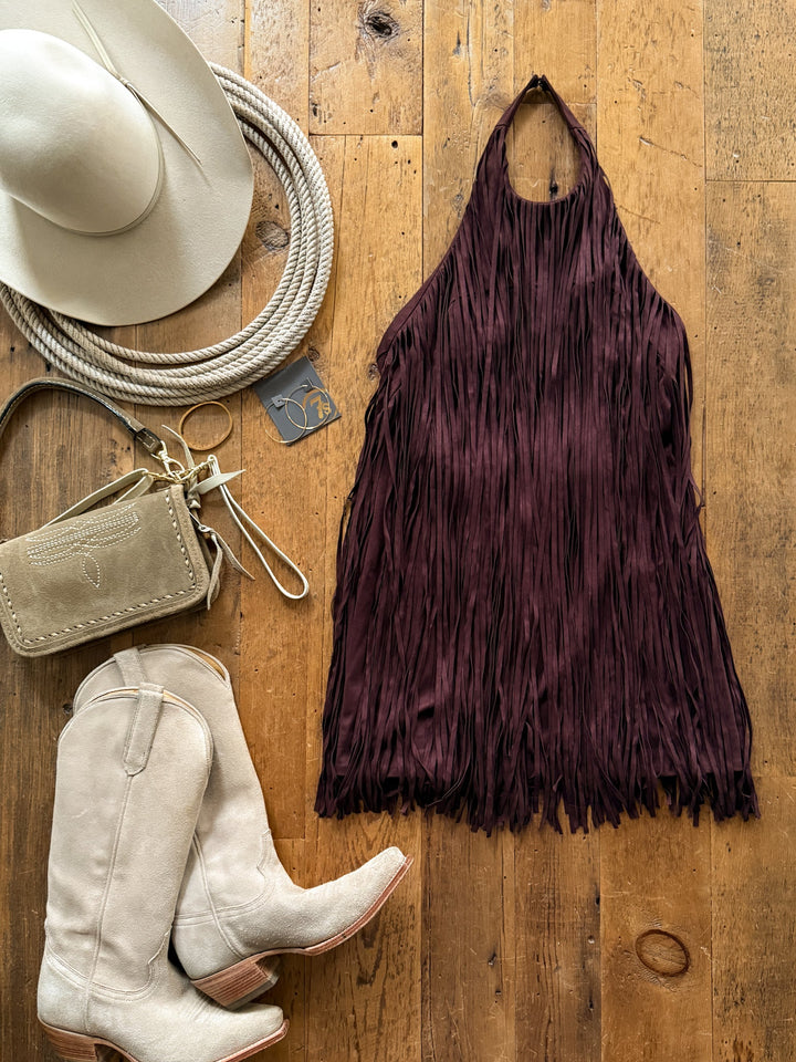 Lahoma Black Cherry Fringe Dress