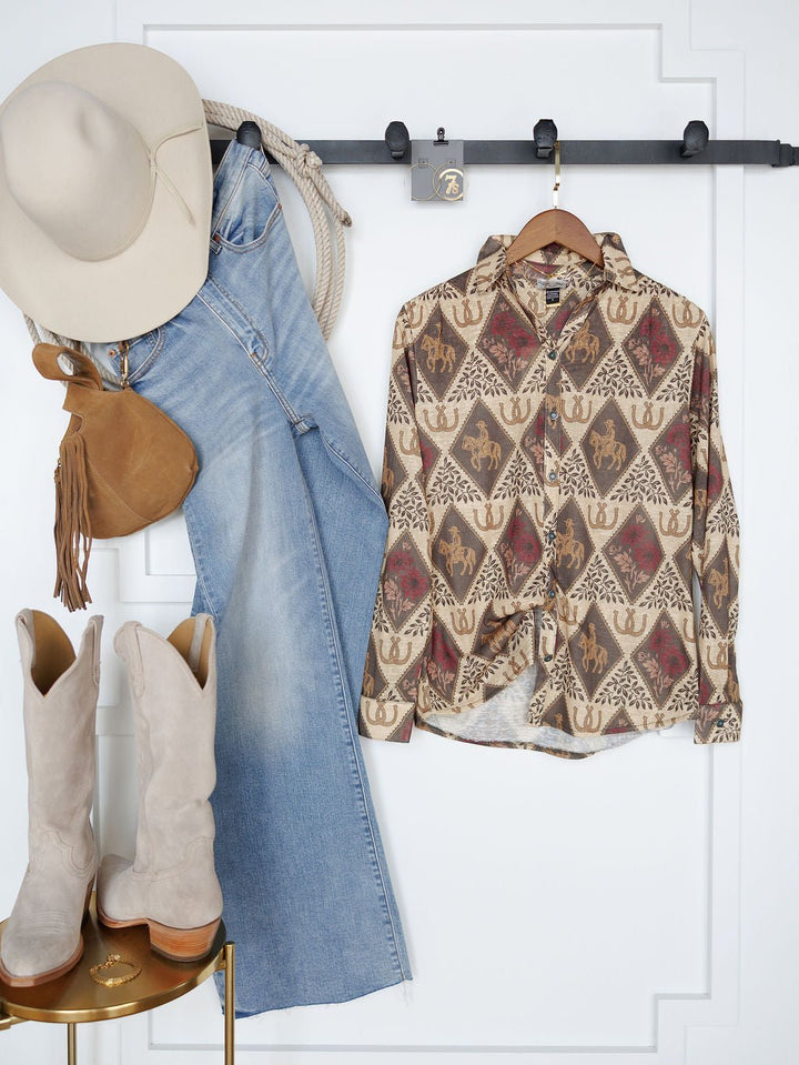 Latexo Western Floral Button Up Top