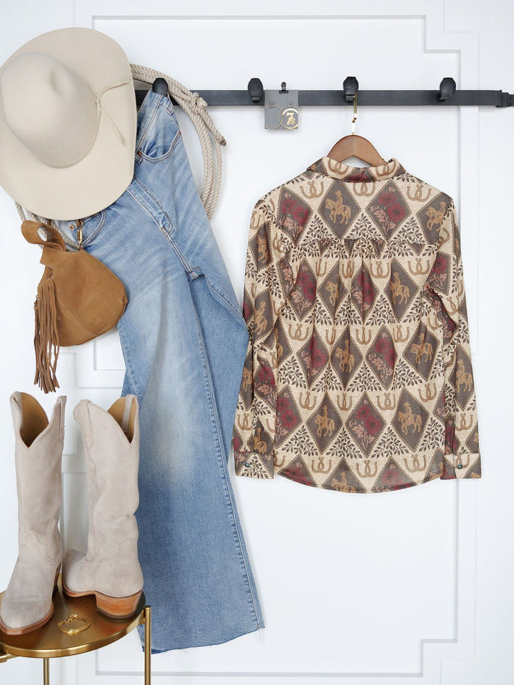 Latexo Western Floral Button Up Top