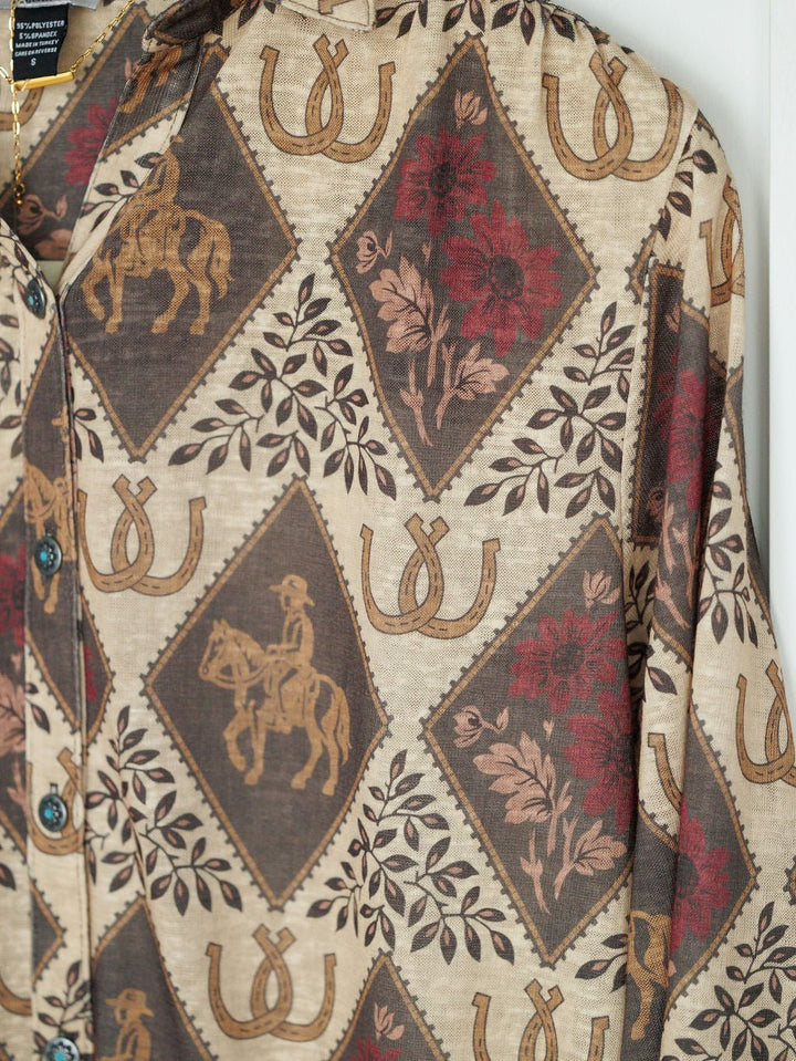 Latexo Western Floral Button Up Top