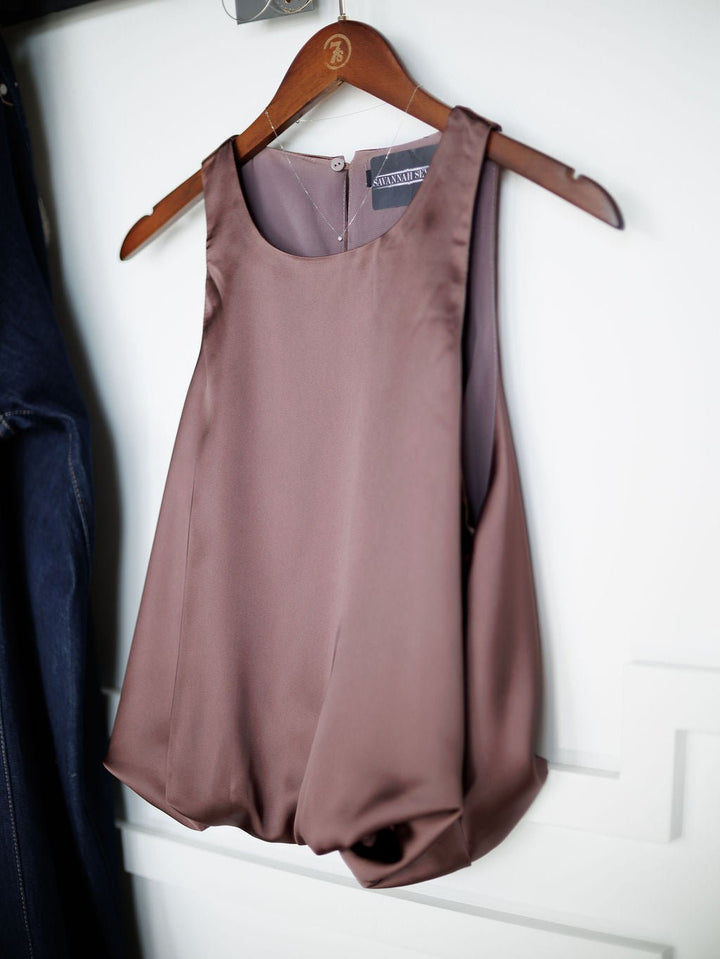Lavina Mauve Satin Bubble Hem Top