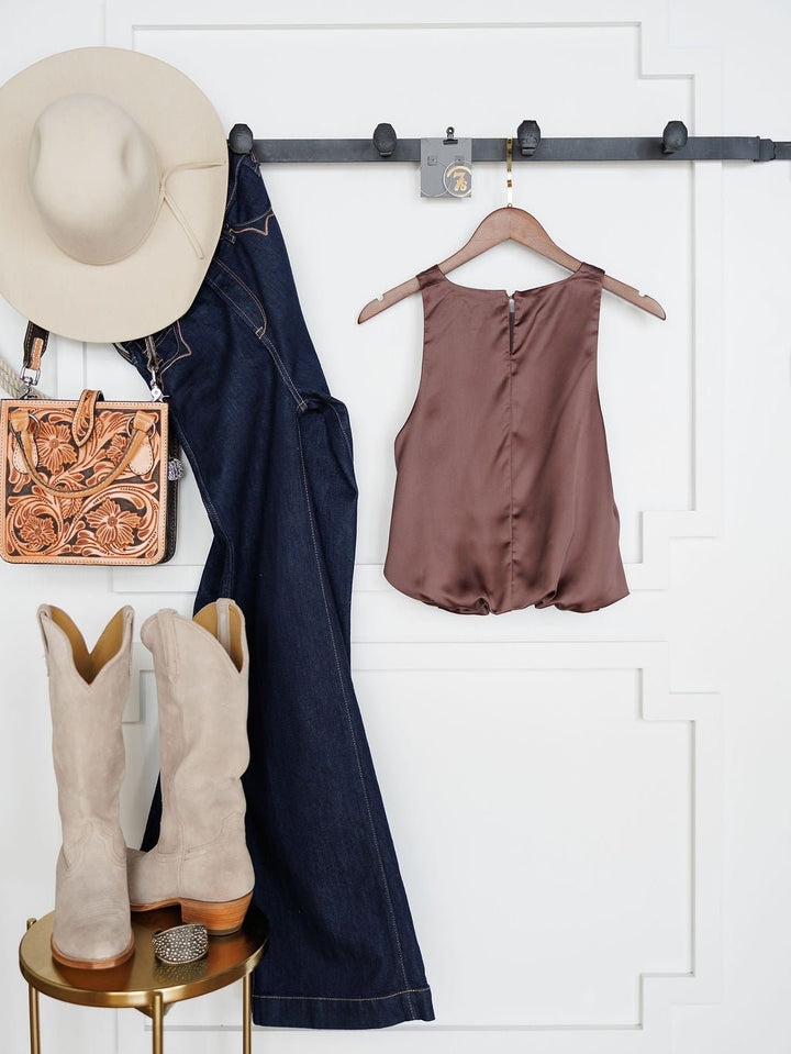 Lavina Mauve Satin Bubble Hem Top