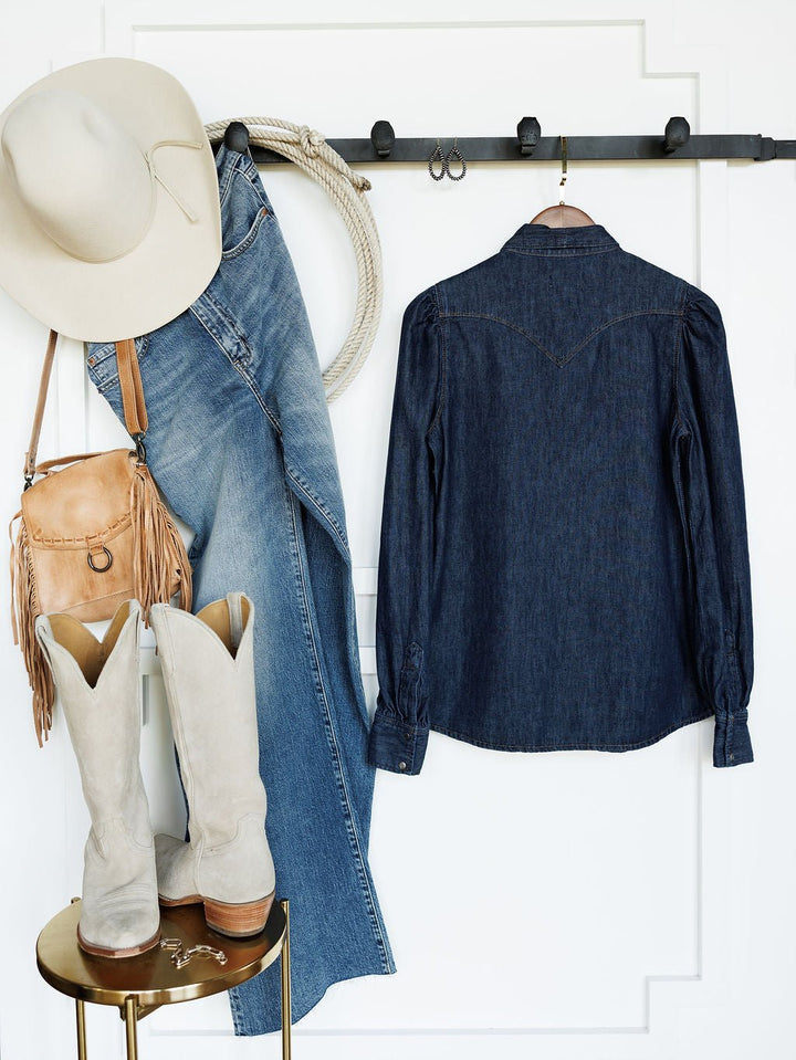Lebanon Denim Pearl Snap Top