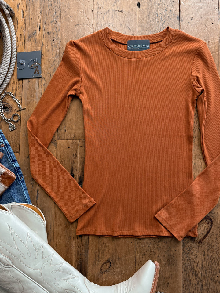 Linden Rust Ribbed Basic Top