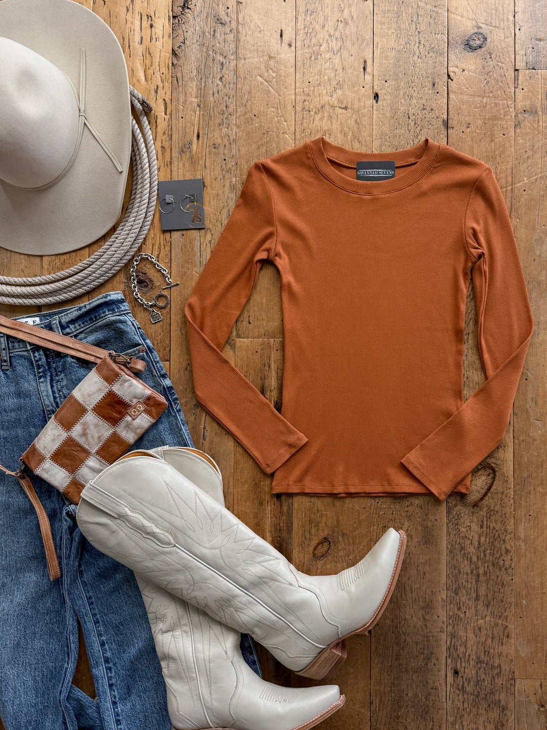 Linden Rust Ribbed Basic Top
