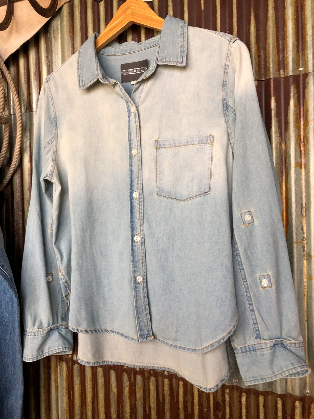 Lowell Denim Button Up Top