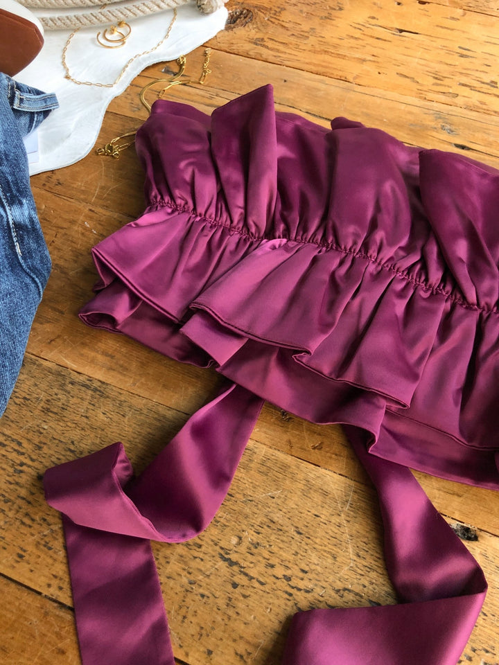 Mancelona Plum Ruffle Strapless Top