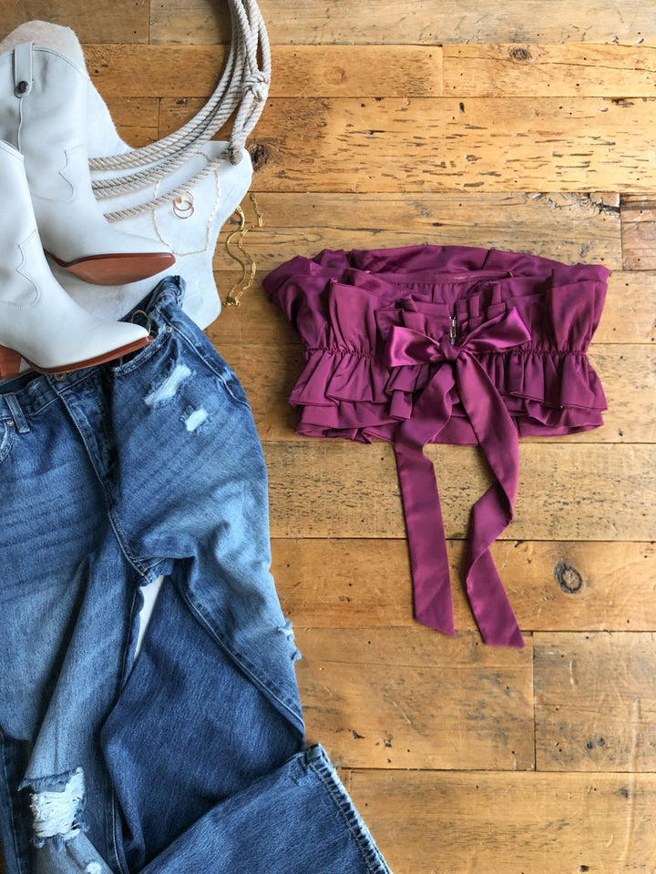 Mancelona Plum Ruffle Strapless Top